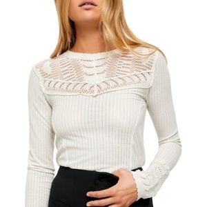 NWT FREE PEOPLE Scallop Neck Knit Longsleeve Top S
